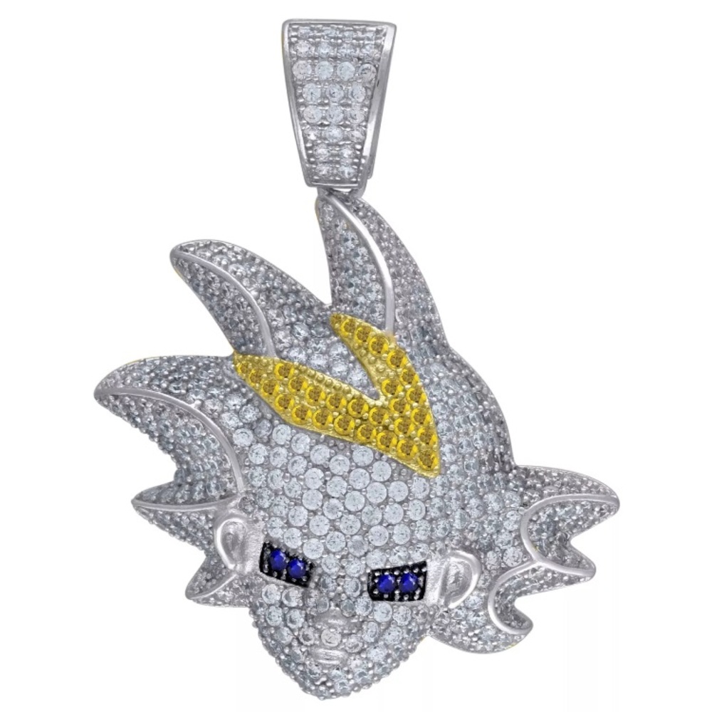 925 Sterling Silver GOKU Pendant Charm Iced Out CZ